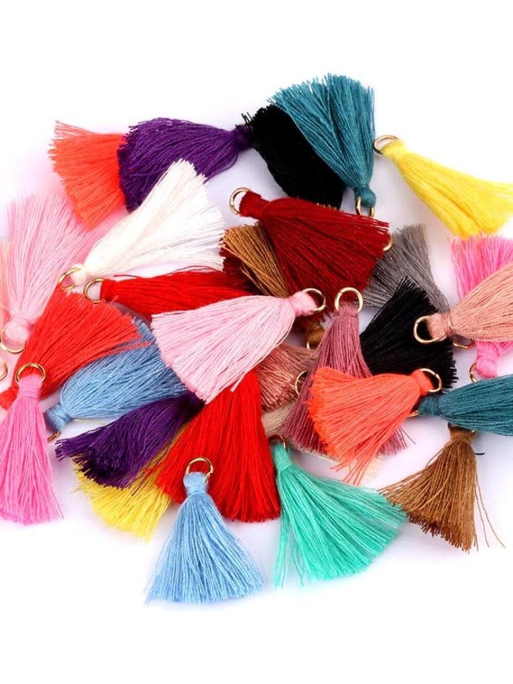 100 Pieces Mini Tassels Mala Tassel Kit with Jump Rings for Earring Necklace Jew